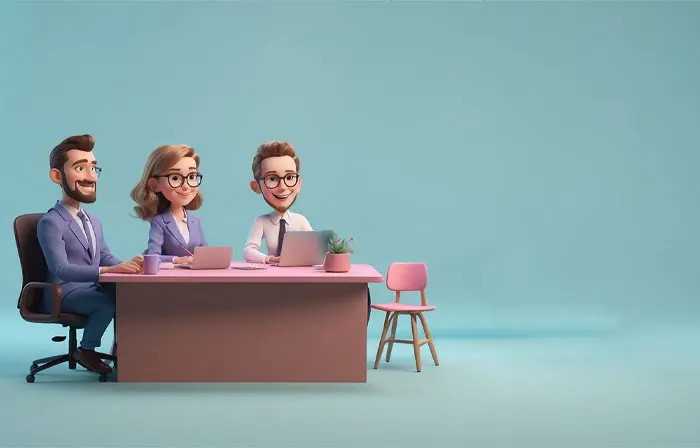 Corporate Office Meeting Scene 3D Character Illustration